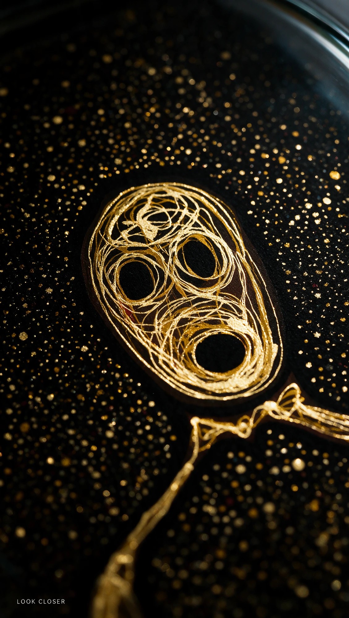 Extreme close-up of the gold line work in Universal Soul of Stars by Nick Fraser